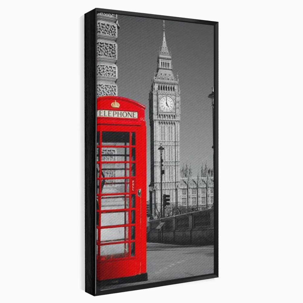 Tablou canvas cu tablou canvas cu cabina rosie si big ben, in rama de aluminiu negru